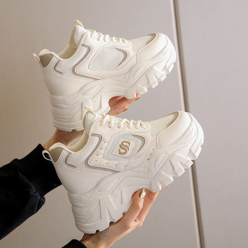 Pantofi pentru tată pentru femei 2024 nou primăvară talpă groasă universală mărită 8CM pantofi de călătorie sport la modă pantofi casual din plasă