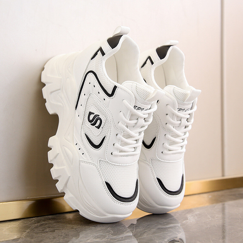 Pantofi pentru tată pentru femei 2024 nou primăvară talpă groasă universală mărită 8CM pantofi de călătorie sport la modă pantofi casual din plasă