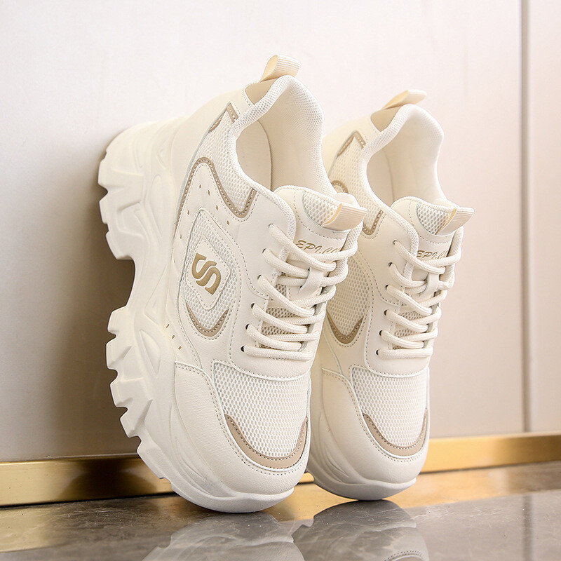 Pantofi pentru tată pentru femei 2024 nou primăvară talpă groasă universală mărită 8CM pantofi de călătorie sport la modă pantofi casual din plasă