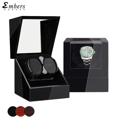 Embers Luxry Single Watch Winder Battery Wooden Shaker Box Ρολόι Automatic Winder Glass θήκη αποθήκευσης Mabuchi Motro