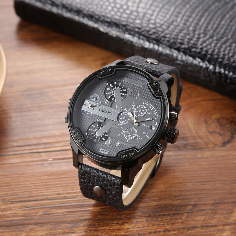 CAGARNY6820 väliskaubanduse kuum müük meeste käekell vabaaja meeste kvartskell kahe ajavööndiga suure sihverplaadiga