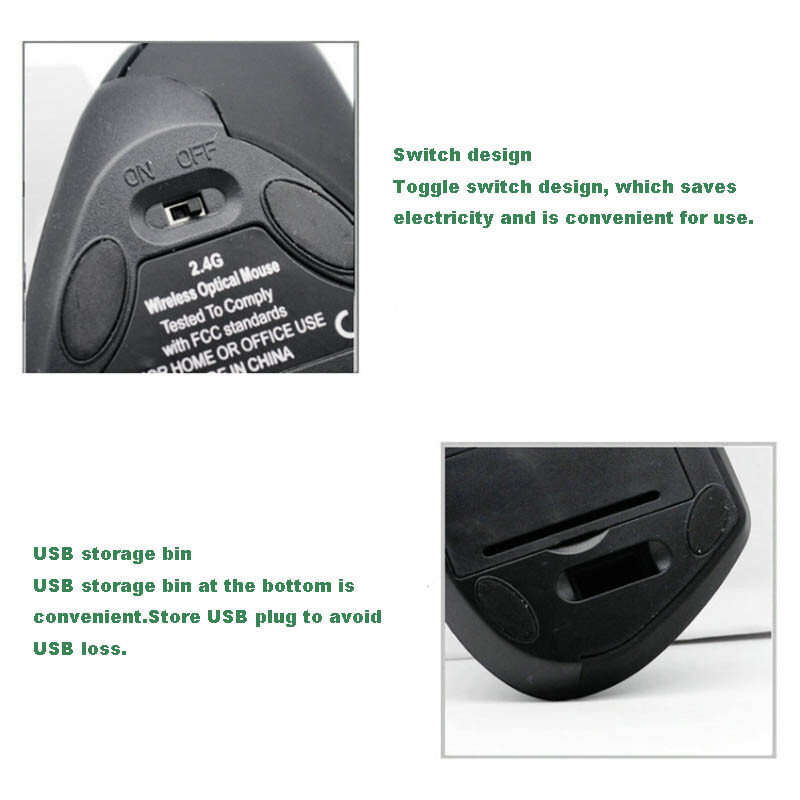 Mouse vertical IHOYI Ergonomic 2.4GHz Mouse optice fără fir 3 DPI reglabil 800/1200/1600 6 butoane pentru laptop PC computer