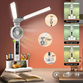 Divu galviņu apgaismojuma LED ventilators Plug-in Radio gaismas ventilators Pārnēsājams guļamistabas dzesēšanai Acu aizsardzības studiju koledžas galda lampa