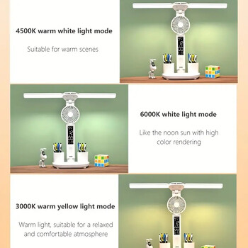 Двуглаво осветление LED вентилатор Plug-in Радио вентилатор за светлина Преносим за охлаждане на спалнята Защита на очите Настолна лампа за колеж