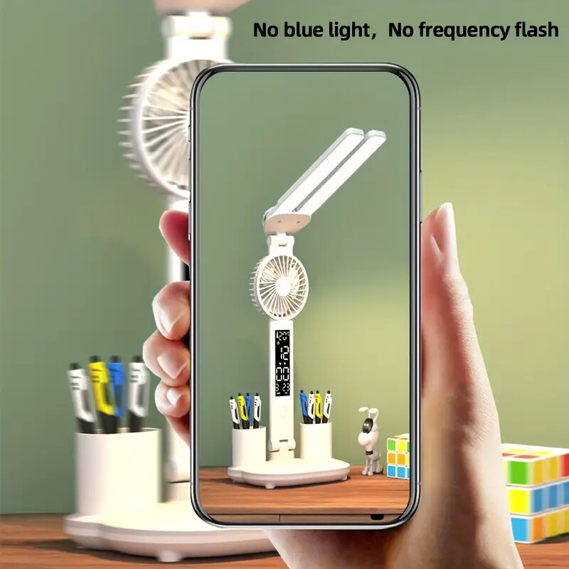 Dvigalvis apšvietimas LED ventiliatorius, prijungiamas radijo šviesos ventiliatorius, nešiojamas miegamajame vėsinantis akių apsaugos studijų kolegijos stalo lempa