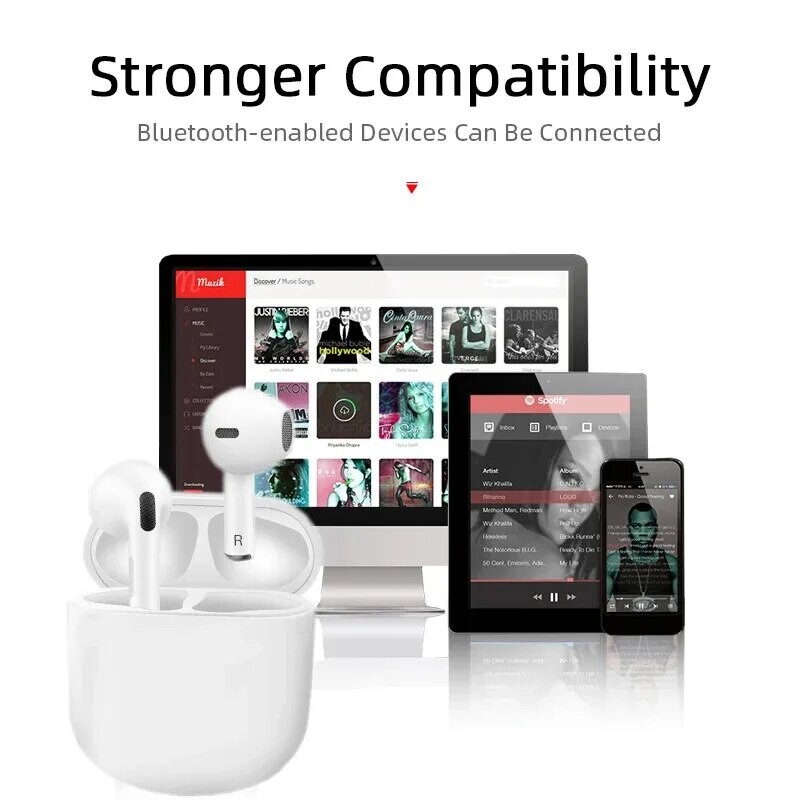 Pro4 TWS Bluetooth kõrvaklapid 9D stereo juhtmeta kõrvaklapid kõrvasisesed HiFi kõrvaklapid Hands-free peakomplekt mikrofoniga Xiaomi iPhone jaoks