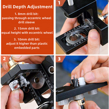 Εργαλείο ξυλουργικής 3 σε 1 Doweling Jig Kit -Ρυθμιζόμενος εντοπιστής τρυπών με ξύλινο πείρο από αλουμίνιο Pocket Hole Jig, Εργαλείο οδηγού τρυπανιού για τρύπες ντουλαπιού