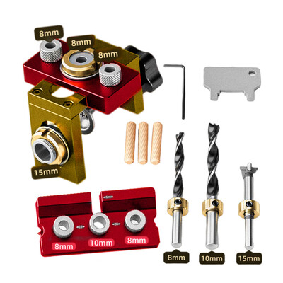 Puidutöötlemise 3-ühes tüüblikomplekt - Reguleeritav puidust tüüblite stantsi lokaator alumiiniumist taskuaugu rakis, kapi augupuurimise juhttööriist