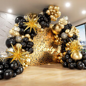 121 τεμ. Μαύρα και χρυσά μπαλόνια Garland Arch Kit με Starburst Foil Balloons για Πρωτοχρονιάτικα Διακοσμητικά Γάμου Γενέθλια