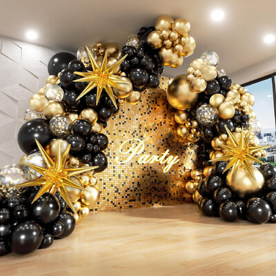 121 τεμ. Μαύρα και χρυσά μπαλόνια Garland Arch Kit με Starburst Foil Balloons για Πρωτοχρονιάτικα Διακοσμητικά Γάμου Γενέθλια