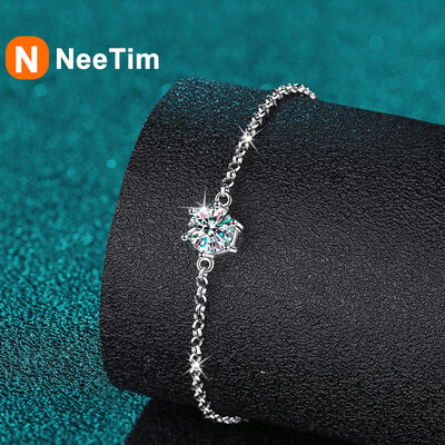 Γυναικεία βραχιόλια NeeTim Moissanite 1ct για κορίτσι 925 ασήμι 925 με επιχρυσωμένο Lab Diamond Bracelet Party Fine Jewelry Δώρο