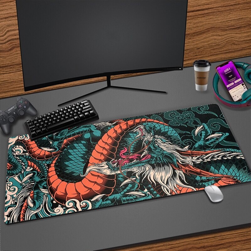Japonez Dragon Mousepad mare pentru jocuri XXL Tastatură Gamer Mouse Pad pe masă Covoraș de birou Viteză Anime 900x400 700X300 Mouse Mats