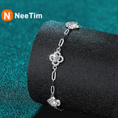 NeeTim Moissanite apyrankės moterims S925 Sterling Sidabras su paauksuotu Lab deimantu Keturių lapų dobilų apyrankės Puikūs papuošalai