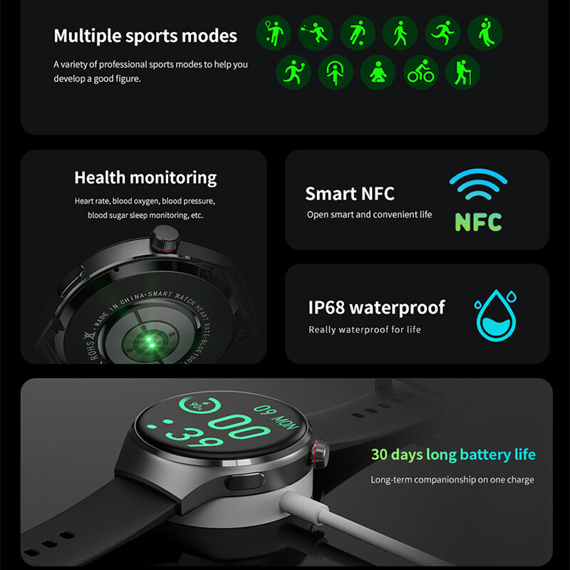 Za Huawei GT4 PRO pametni sat Muški sat 4 Pro AMOLED HD zaslon Bluetooth poziv GPS NFC Otkucaji srca BloodSugar SmartWatch 2024 Novo