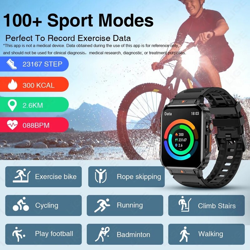 Smartwatch LIGE Smartwatch 1,95 ιντσών Ρολόγια παρακολούθησης υγείας IP68 αδιάβροχο αθλητικό ρολόι γυμναστικής για άνδρες, γυναίκες Reloj Hombre