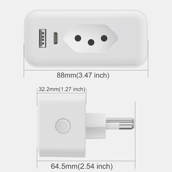 AVATTO Brazil WiFi 16A/20A Έξυπνο βύσμα με οθόνη ισχύος, USB/Type-C Έξυπνες πρίζες Smart Life Υποστήριξη Google Home, Alexa