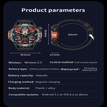 Πυξίδα LED Torch Ανδρικό Έξυπνο Ρολόι Μπαταρία 450 mAh Καρδιακός Ρυθμός Παρακολούθηση Υγείας Ρολόι Bluetooth Κλήση Smartwatch