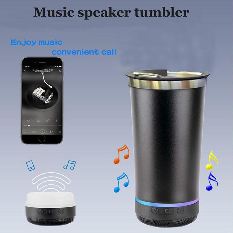 Cupă portabilă pentru muzică cu deschizător de sticle, din oțel inoxidabil, 16 oz, reutilizabilă, simplă, sticlă de apă, difuzor wireless Bluetooth