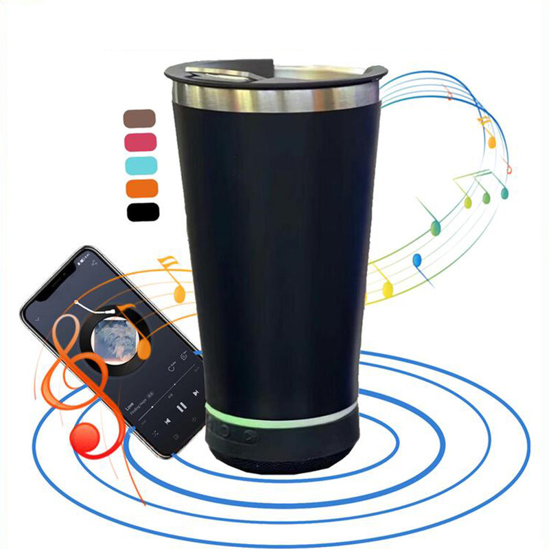 Cupă portabilă pentru muzică cu deschizător de sticle, din oțel inoxidabil, 16 oz, reutilizabilă, simplă, sticlă de apă, difuzor wireless Bluetooth