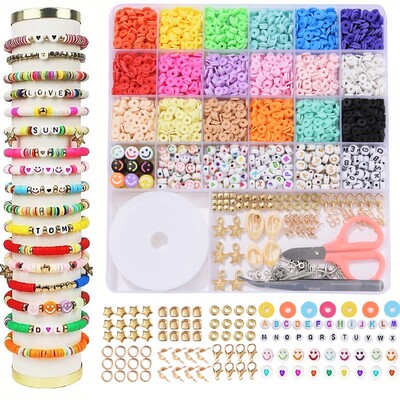 6 MM polimēru māla pērlīšu komplekts varavīksnes krāsas plakanas skaidu krelles rokassprādzei kaklasiksnu izgatavošanai burtu krelles piederumu komplekts DIY