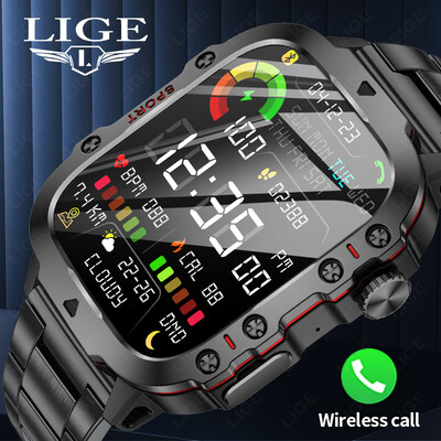 LIGE 2024 SOS Bluetooth Call Men Smartwatch 1,96`` HD Screen Sport Smart Watch Flash Αδιάβροχο βραχιόλι παρακολούθησης καρδιακών παλμών