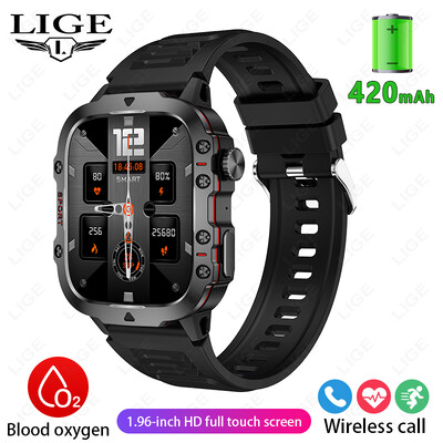 LIGE 2024 SOS Bluetooth Call Men Smartwatch 1,96`` HD Screen Sport Smart Watch Flash Αδιάβροχο βραχιόλι παρακολούθησης καρδιακών παλμών