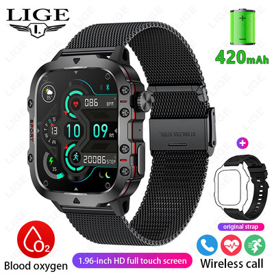 LIGE 2024 SOS Bluetooth Call Men Smartwatch 1,96`` HD Screen Sport Smart Watch Flash Αδιάβροχο βραχιόλι παρακολούθησης καρδιακών παλμών