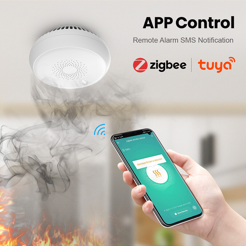 AVATTO Zigbee išmanusis dūmų detektorius, Tuya gaisro signalizacijos jutiklis namų apsaugos sistemos ugniagesiai, „Smart Life APP“ darbas „Gateway Hub“