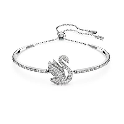 Karštai parduodama gulbės rašto pakabuko apyrankė su gulbe, inkrustuota smulkiais deimantais ir reguliuojamu dydžiu