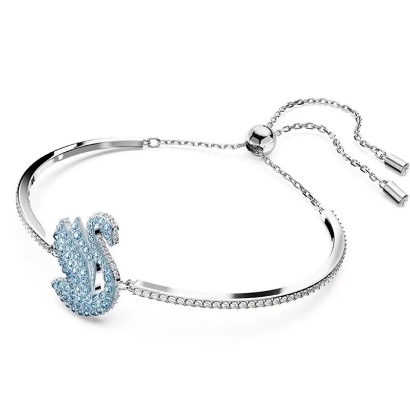 Karštai parduodama gulbės rašto pakabuko apyrankė su gulbe, inkrustuota smulkiais deimantais ir reguliuojamu dydžiu