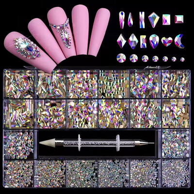 raudonas šampanas, stiklas, krištolinis deimantas, plokščias kalnų krištolas, nagų dailė, 21 tinklelio dėžutė, nagų priedų rinkinys su 1 rašikliu