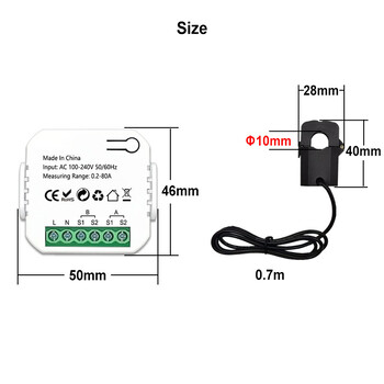 Tuya Smart ZigBee Energy Meter Bidirection 1, 2 Channel with Current Transformer Clamp App Monitor Power 80A 110V/240V 50/60Hz