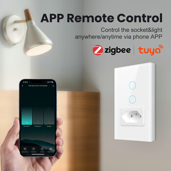 AVATTO Brazil Stand WiFi/Zigbee Smart Light Switch & 20A Socket, Tuya 110V-220V Стенен сензорен превключвател, Работи за Alexa Google home