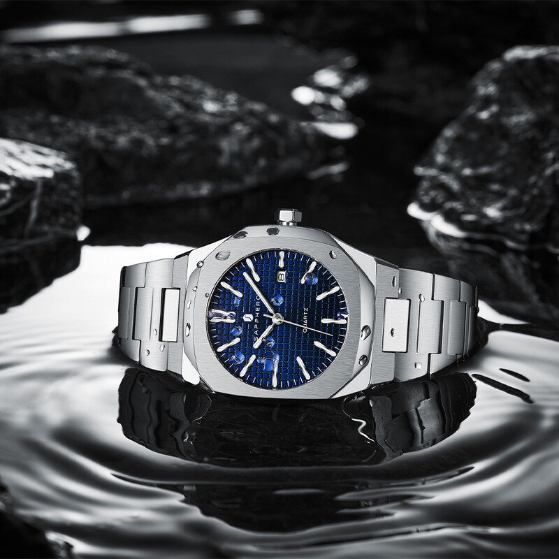 SAPPHERO Ceas Bărbați 100M Curea din oțel inoxidabil rezistent la apă Mișcare cu quartz Ceas sport de lux în stil de afaceri Cadou casual elegant