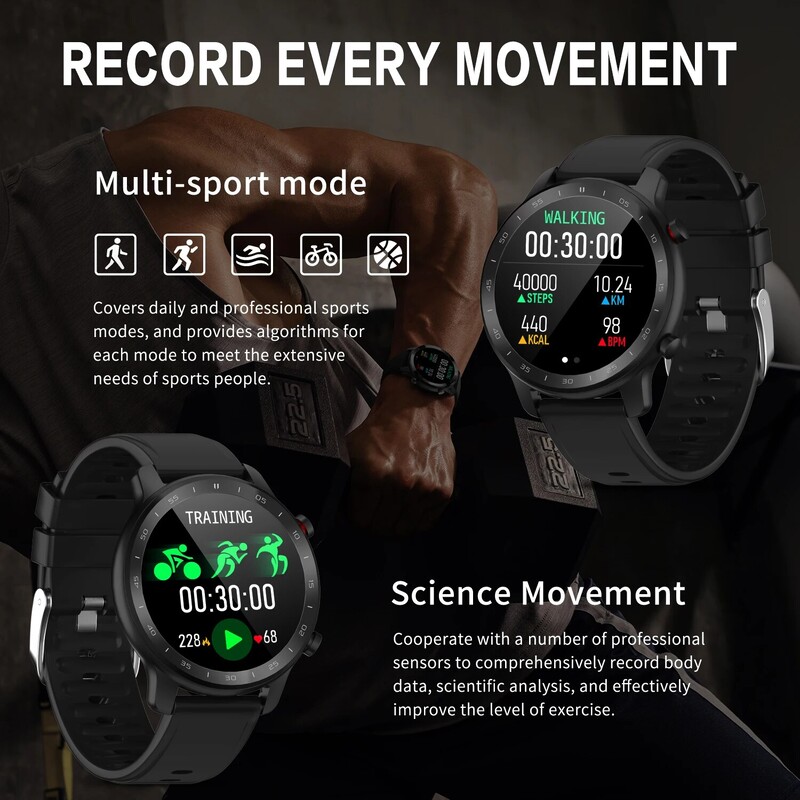 MISIRUN Fitness Sport Ceas inteligent pentru bărbați Număr de pași Monitorizarea sănătății Ceasuri cu notificare inteligentă IP67 Smartwatch rezistent la apă
