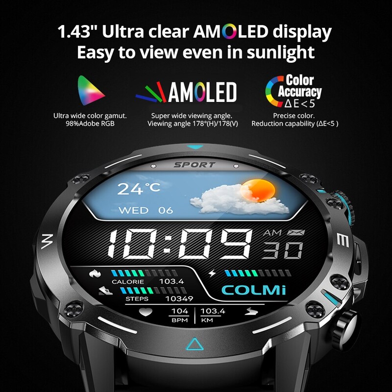 Έξυπνο ρολόι COLMI M42 1,43`` AMOLED Οθόνη 100 αθλητικών λειτουργιών Έξυπνο ρολόι φωνητικής κλήσης Ανδρικό Γυναικείο Ρολόι αντοχής στρατιωτικού βαθμού