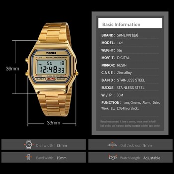 Skmei Топ Марка Луксозни часовници Chrono от неръждаема стомана Мъжки дигитален ръчен часовник със задно осветяване 3 бара Водоустойчив Reloj Hom