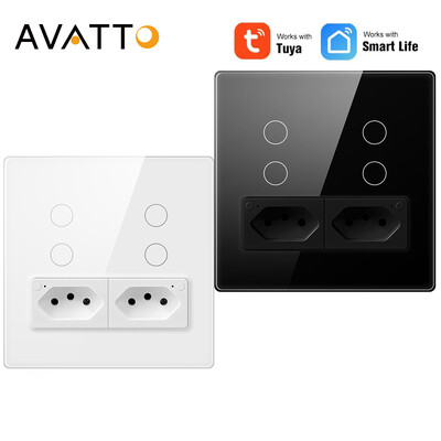 Priză AVATTO Smart Brazilia cu comutator tactil de lumină Comutator buton de perete, control vocal al aplicației Smart Life, funcționează pentru Alexa Google Home