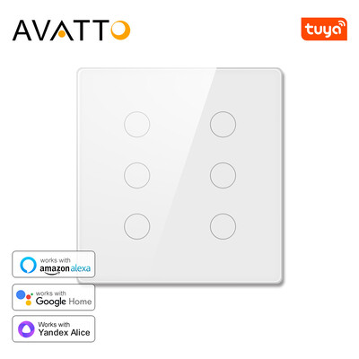 AVATTO Tuya WiFi 4x4 fali intelligens kapcsoló 4/6 Gang üvegpanel brazil szabványos érintőkapcsoló működik az Alexa Google Home szolgáltatással