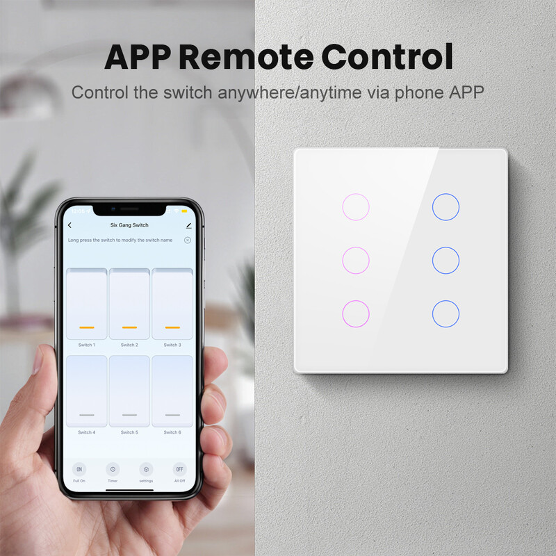 AVATTO Tuya WiFi 4x4 zidni pametni prekidač 4/6 Gang Glass Panel Brazil Standard Touch Switch radi s Alexa Google Home
