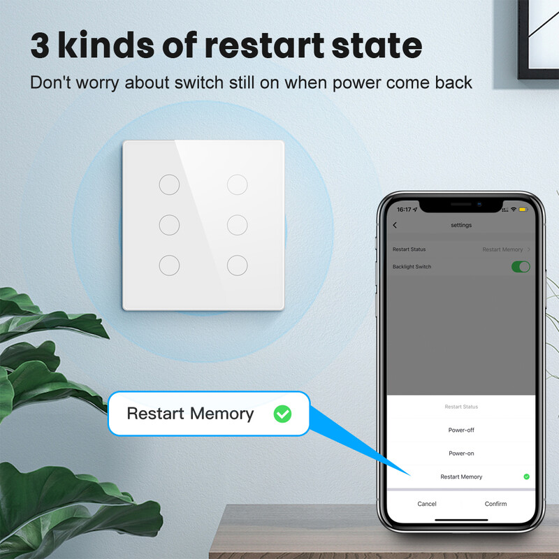 AVATTO Tuya WiFi 4x4 zidni pametni prekidač 4/6 Gang Glass Panel Brazil Standard Touch Switch radi s Alexa Google Home