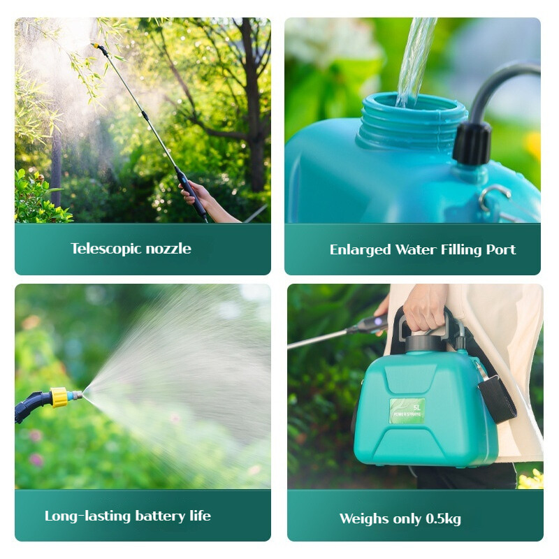 Õlatüüpi elektriline pestitsiidipihusti 2000 mAh liitiumaku pihustiga aiatööriist on varustatud USB-ämbriga laadimisega