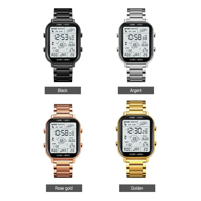 SKMEI Afișaj cu lumină din spate Pedometru sport Ceasuri digitale Cronometru pentru bărbați Ceas de mână cu numărătoare inversă Calendar Ceas de calcul al caloriilor