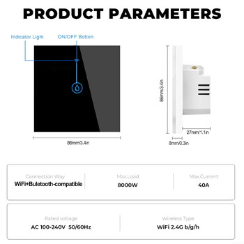 40A Tuya Smart Wifi Boiler Touch Switch EU for Lighting Θερμοσίφωνας Κλιματιστικό Λειτουργεί με το Google Home Alexa