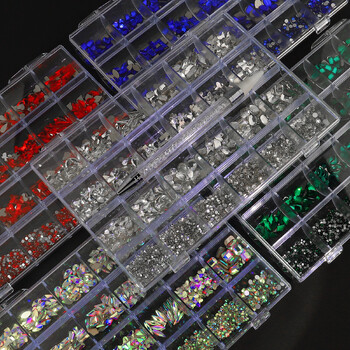 Hot Sale 21 Shapes Κοσμήματα Luxury Shiny Diamond DIY Nail Art Rhinestones Kit Glass Crystal Decorations Set Give 1pcs Pen