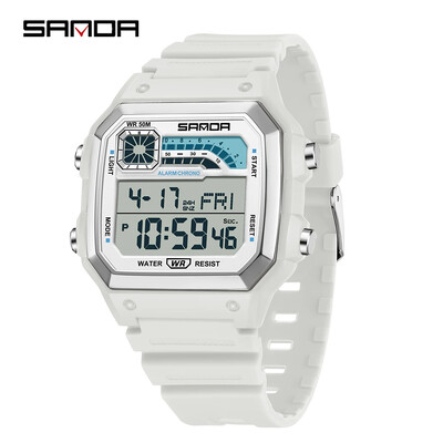 SANDA 6196 elektroninis laikrodis Daugiafunkcis naktinis švytėjimas vandeniui atsparus sportinis vyriškas lengvas kvadratinis klasikinis studentų laikrodis