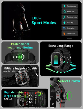 2024 Νέο Bluetooth Call Smartwatch Ανδρικά Rugged Military Sports Heart Rate 3ATM αδιάβροχα έξυπνα ρολόγια εξωτερικού χώρου για Android IOS