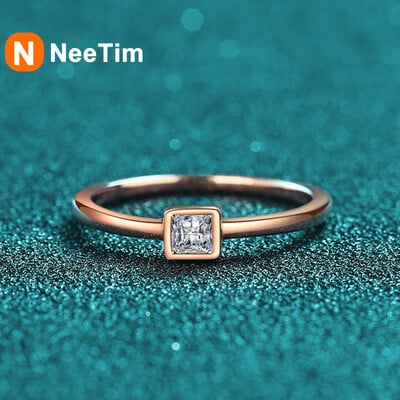 NeeTim 0.3ct Moissanite Eternity Ring 925 стерлингово сребро с шампанско бяло златно покритие Лабораторни диамантени пръстени за жени Бижута