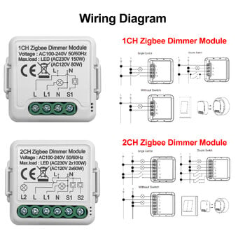 GIRIER Tuya ZigBee 3.0 Smart Dimmer Switch Module, Υποστηρίζει 2 Way Control Dimmable Light Switch, Work with Alexa Google Home