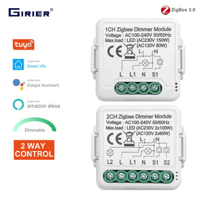 GIRIER Tuya ZigBee 3.0 intelligens fényerő-szabályozó kapcsolómodul, támogatja a kétirányú vezérlésű, szabályozható fénykapcsolót, működik az Alexa Google Home szolgáltatással